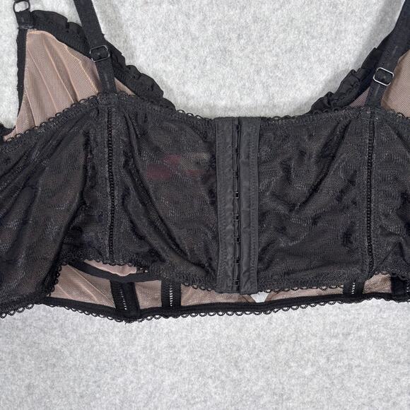 Torrid Betsey Johnson Bra 6 Black Lace Up Ruffle Pink Bow Underwire Soft Cups - Picture 6 of 11